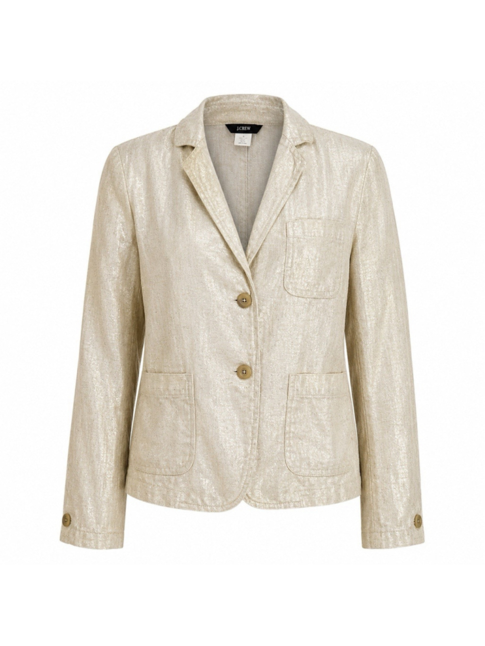 J. CREW 100% Linen Metallic Blazer Jacket Cream Gold Two Button Pockets 10